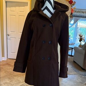Elegant Double-Breasted Hooded Pea Coat